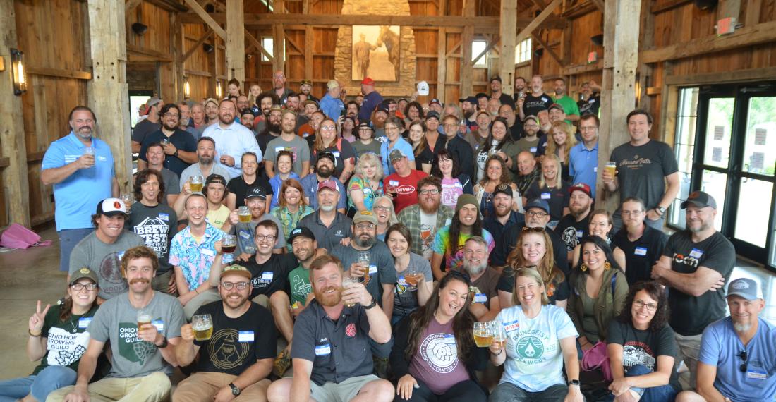 Large group photo of Ohio Craft Brewers Association members.